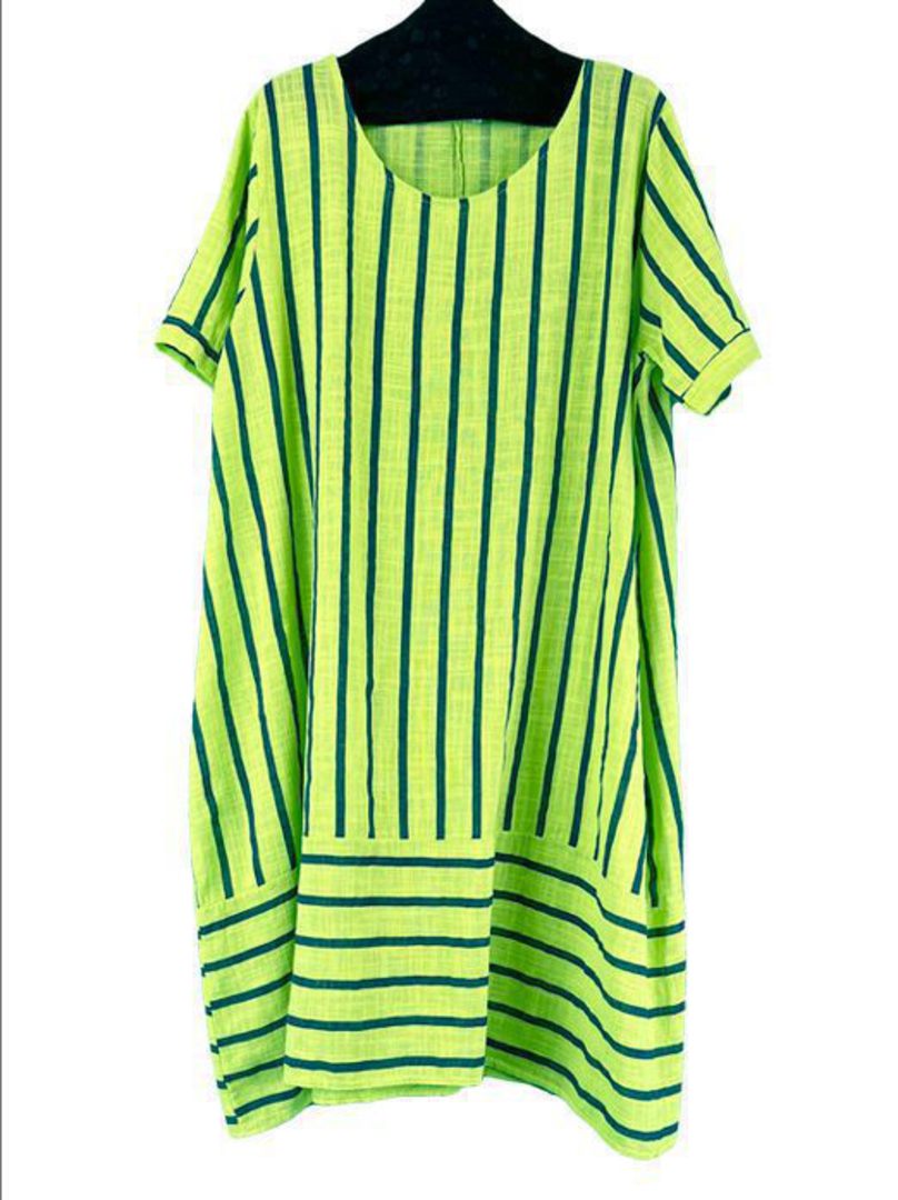 Evie Stripe Cotton Dress Lime Made In Italy image 2