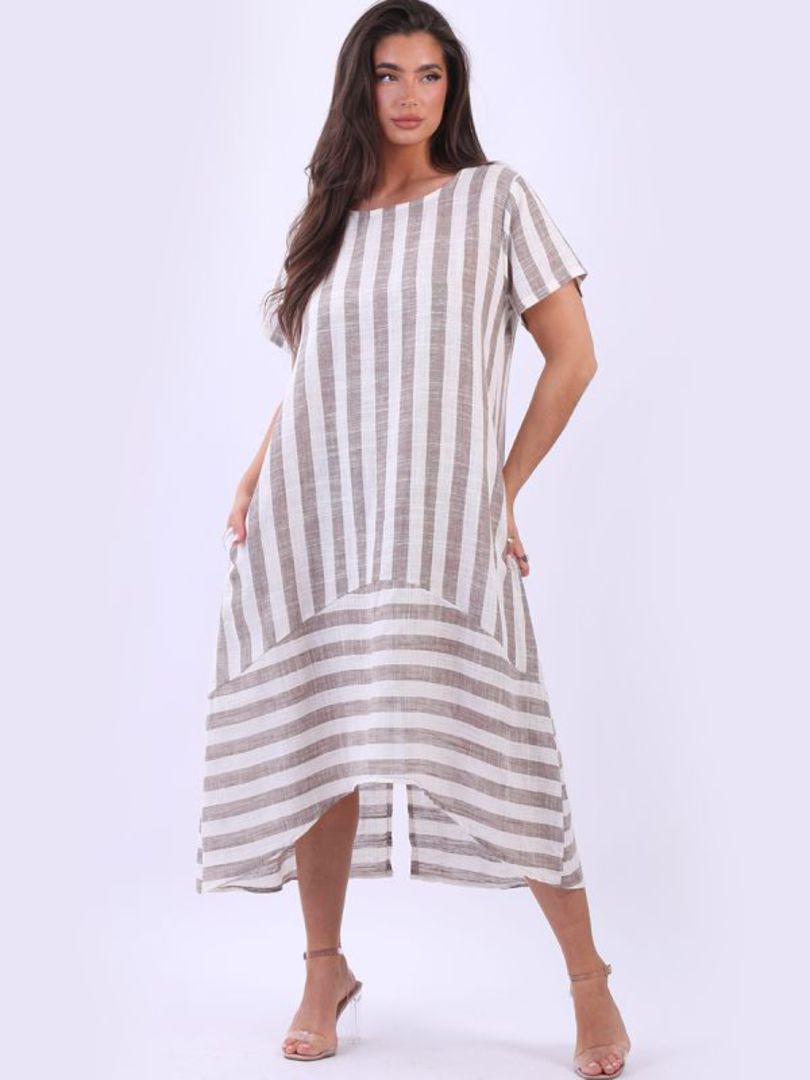 Saskia Stripe Linen Dress Mocha image 0