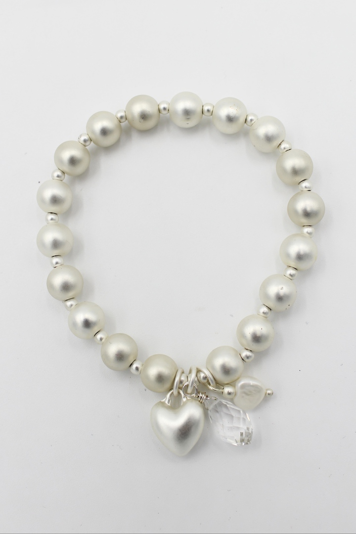 Baylee Pearl Heart Bracelet Silver image 0