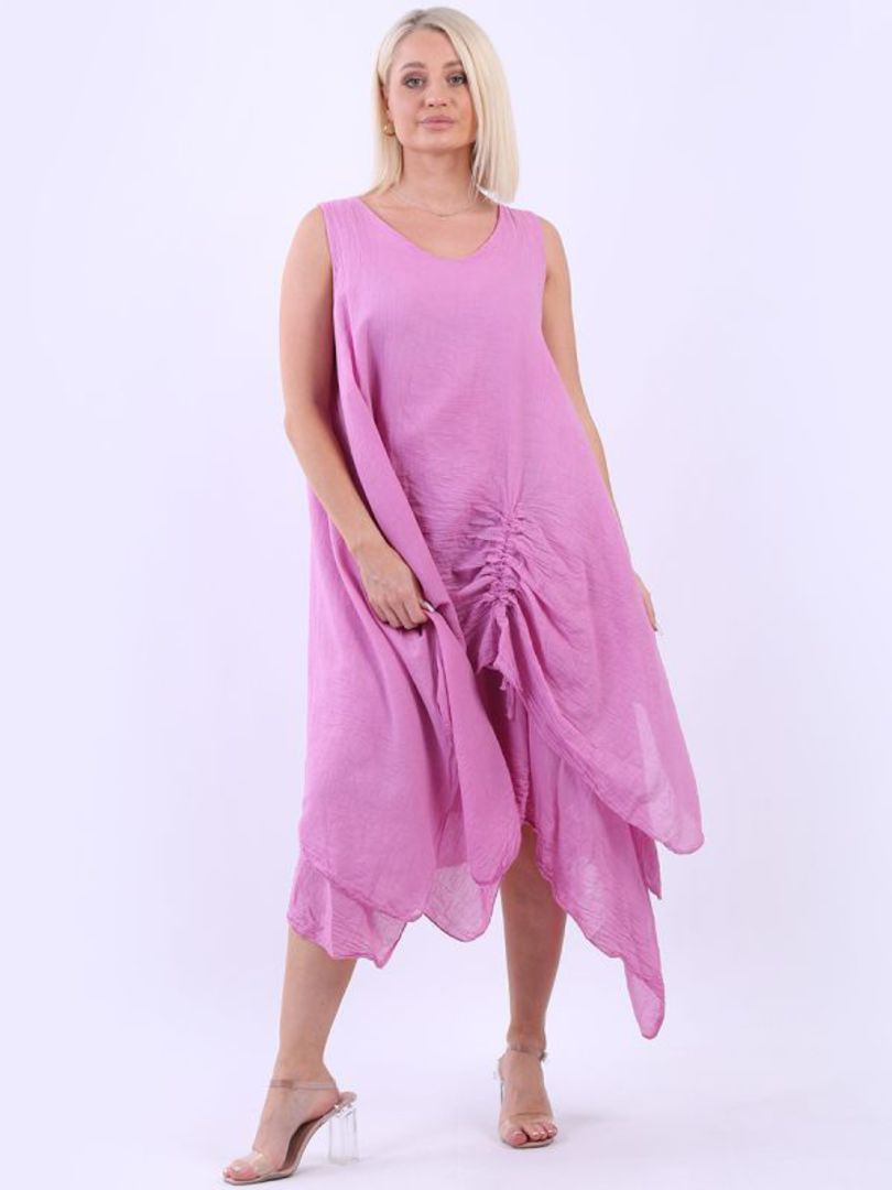 Valentina Ruched Hem Cotton Dress Flamingo Pink image 0