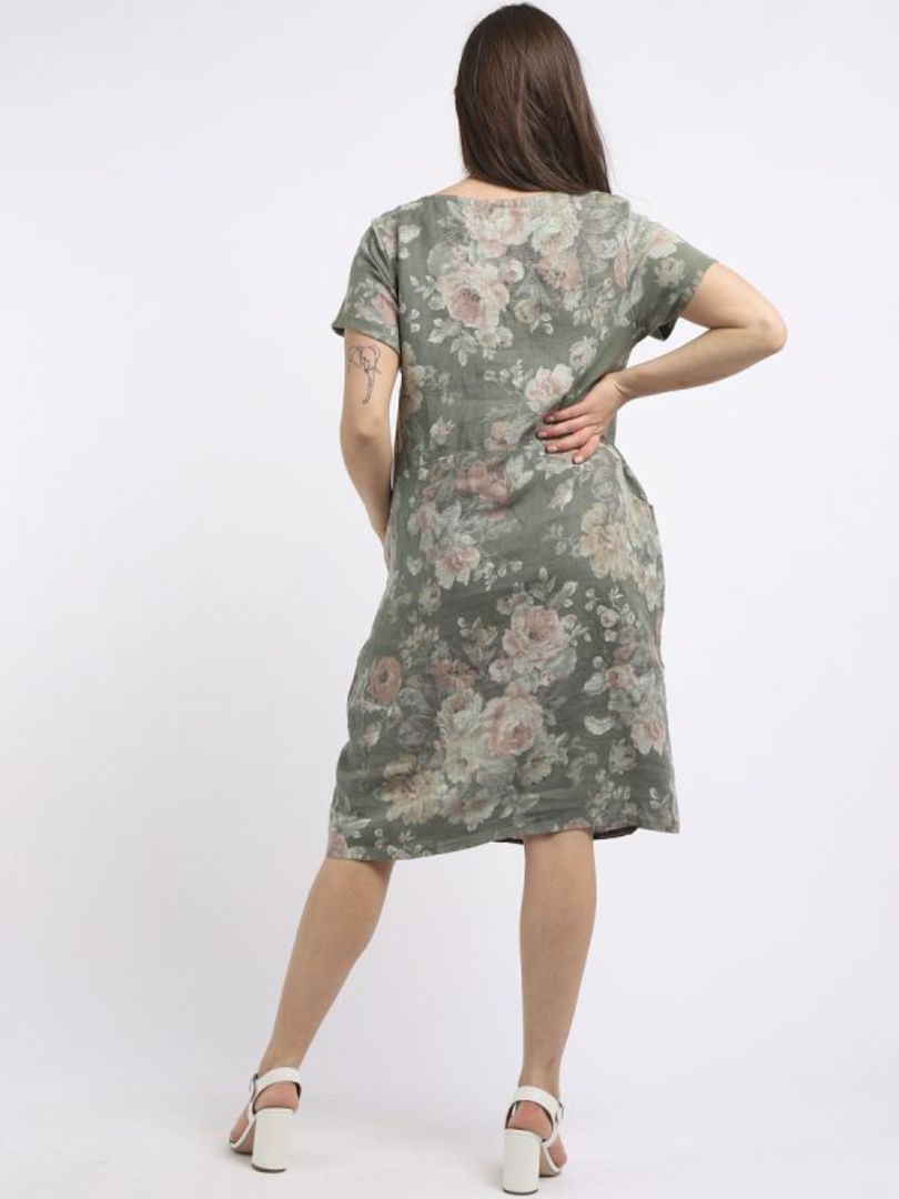 Fleur Linen Dress Pastel Khaki image 3