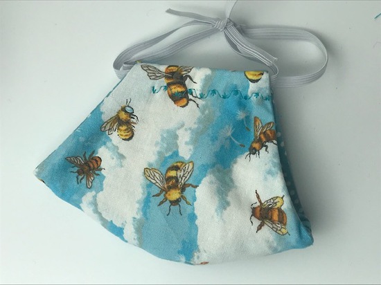 Bees with Clouds with White Polka Dots on Light Blue on Reverse Side - Reversible Limited Edition Face Mask image 3