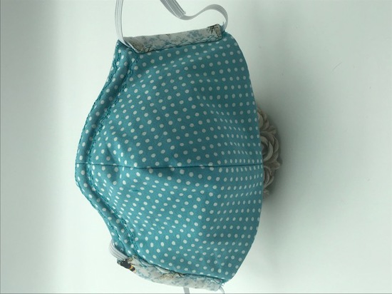 Blue Bee Haven with White Polka Dots on Light Blue on Reverse Side - Reversible Limited Edition Face Mask image 2