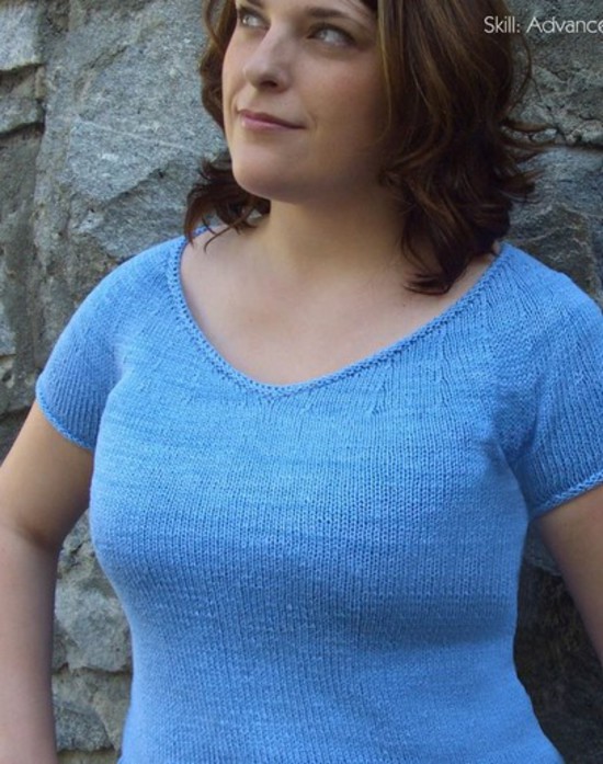 Shaped Neck Tee Hemp Knitting Pattern (Short or Long Sleeves) image 5