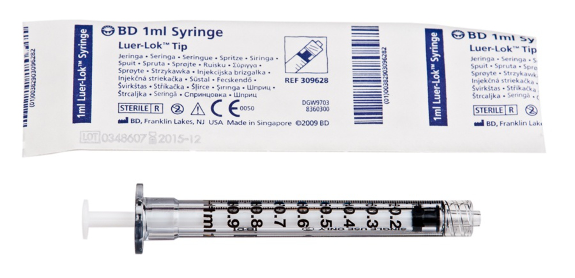 3-piece syringes BD SYRINGE 1ml Luer-Lok Tip (Luer-Lock) 309628 (100 pcs)