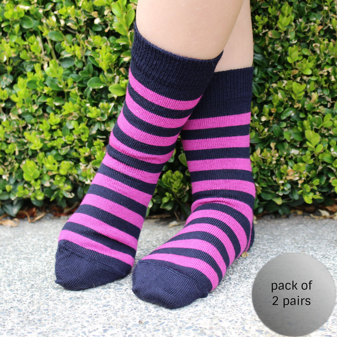 Merino Socks - Navy with pink stripe image 0