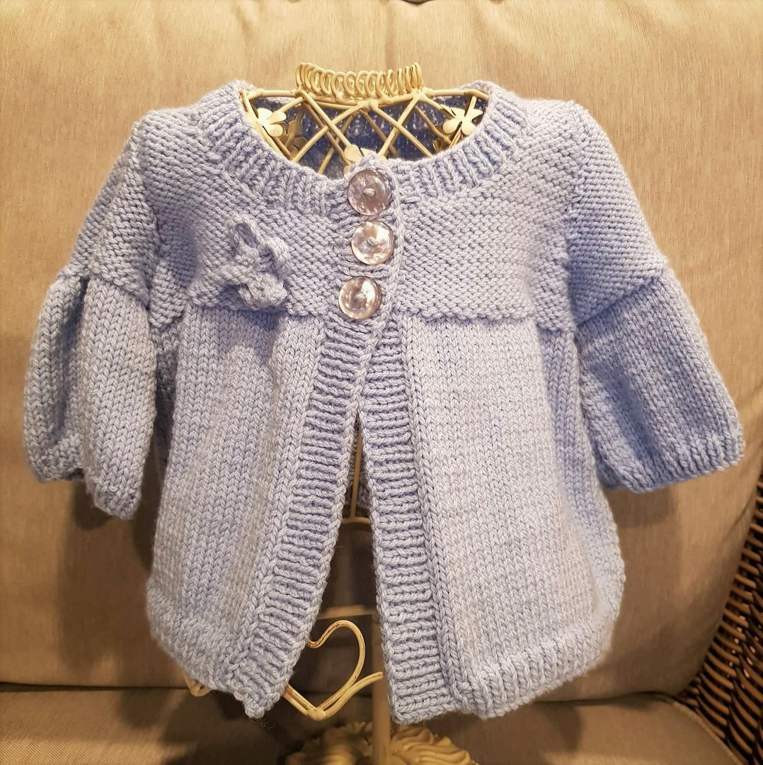 Light Blue 3/4 Sleeve Cardigan with Flower - 6 - 12 months image 0