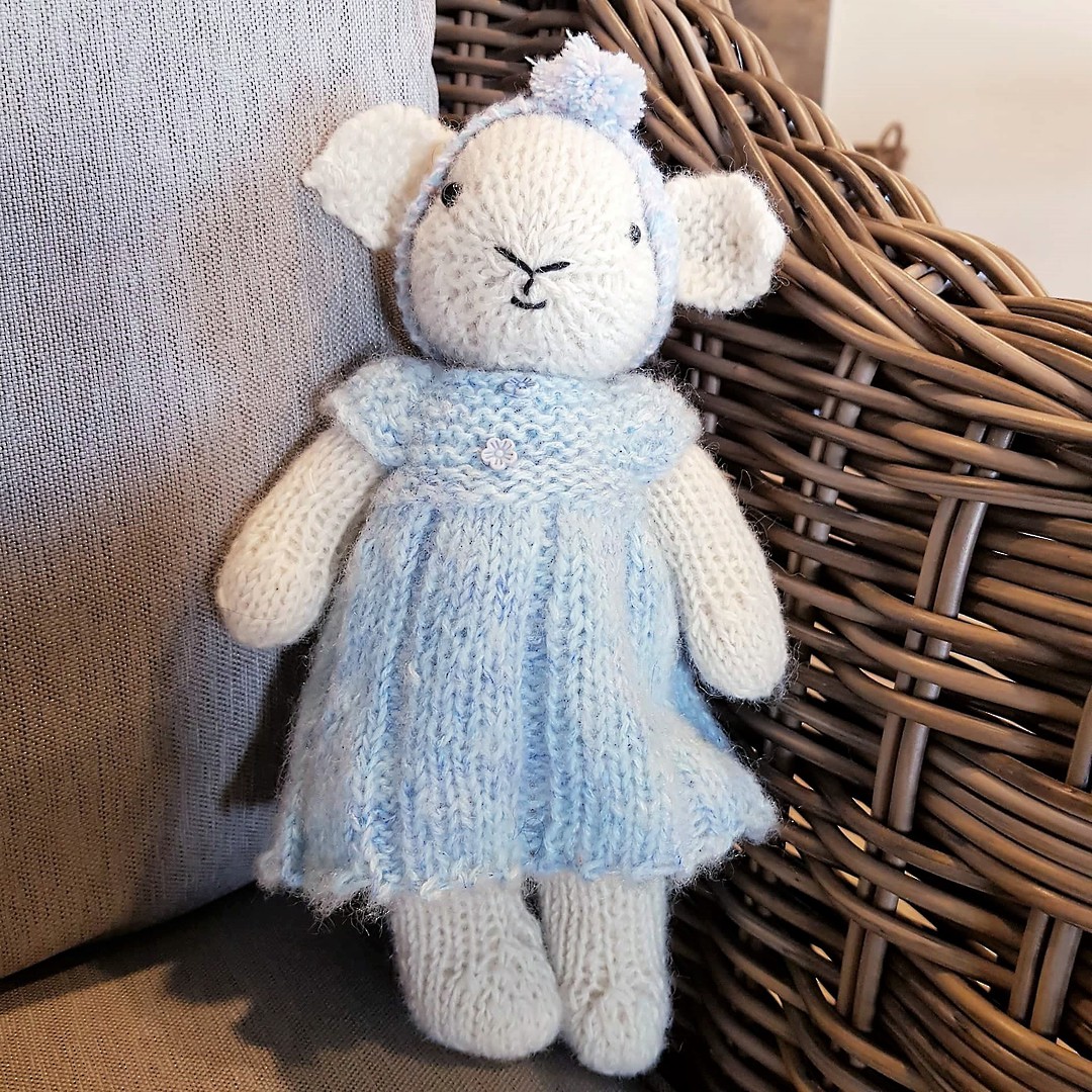 Wool Lamb Teddy - light blue dress with pompom headband image 0