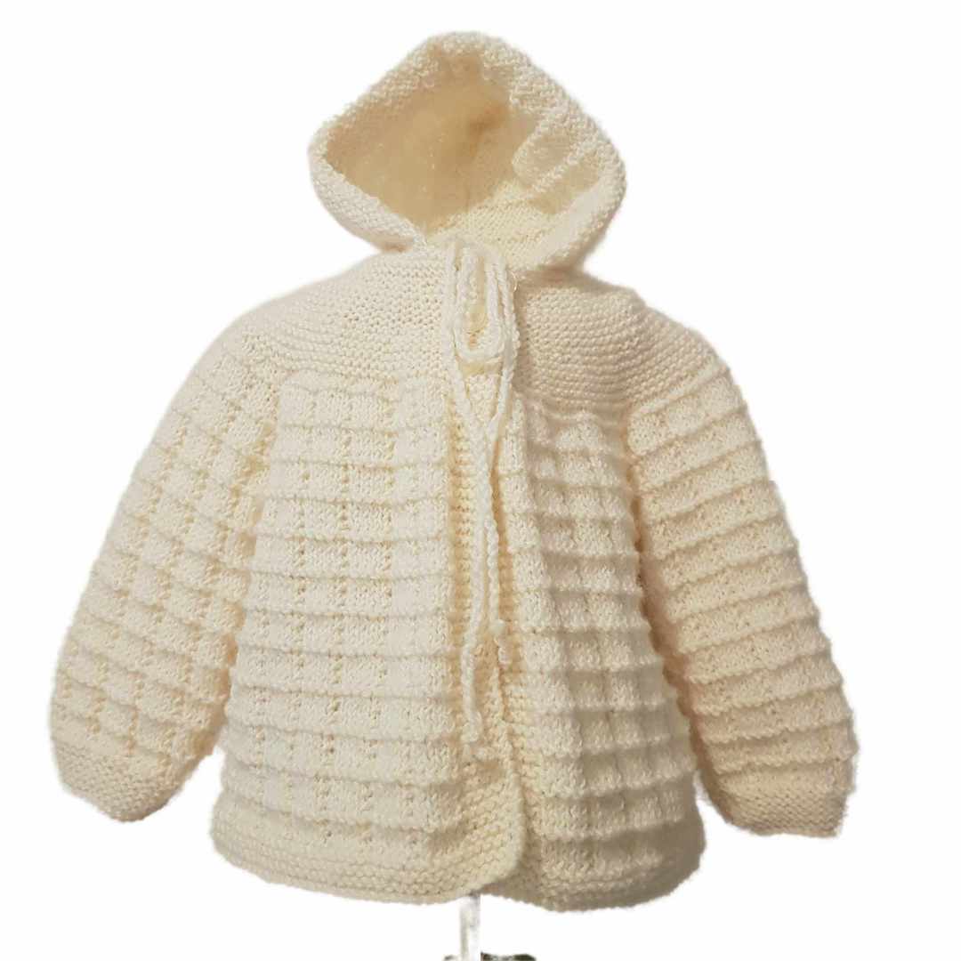 Merino Wool Baby Cardigan with Hood - Cream. 6 months to 1 year. image 0