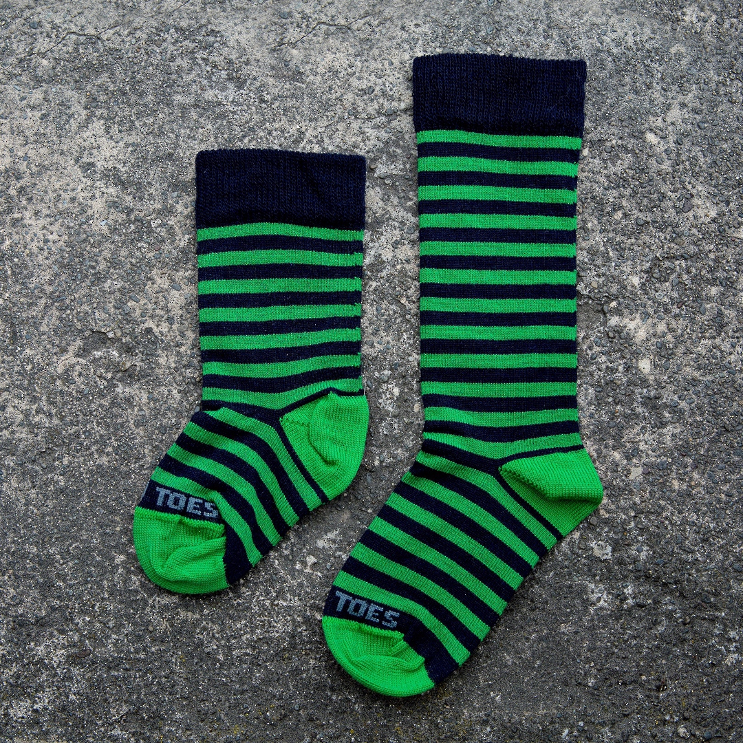 Long Merino Stripe Baby Socks - green navy image 1