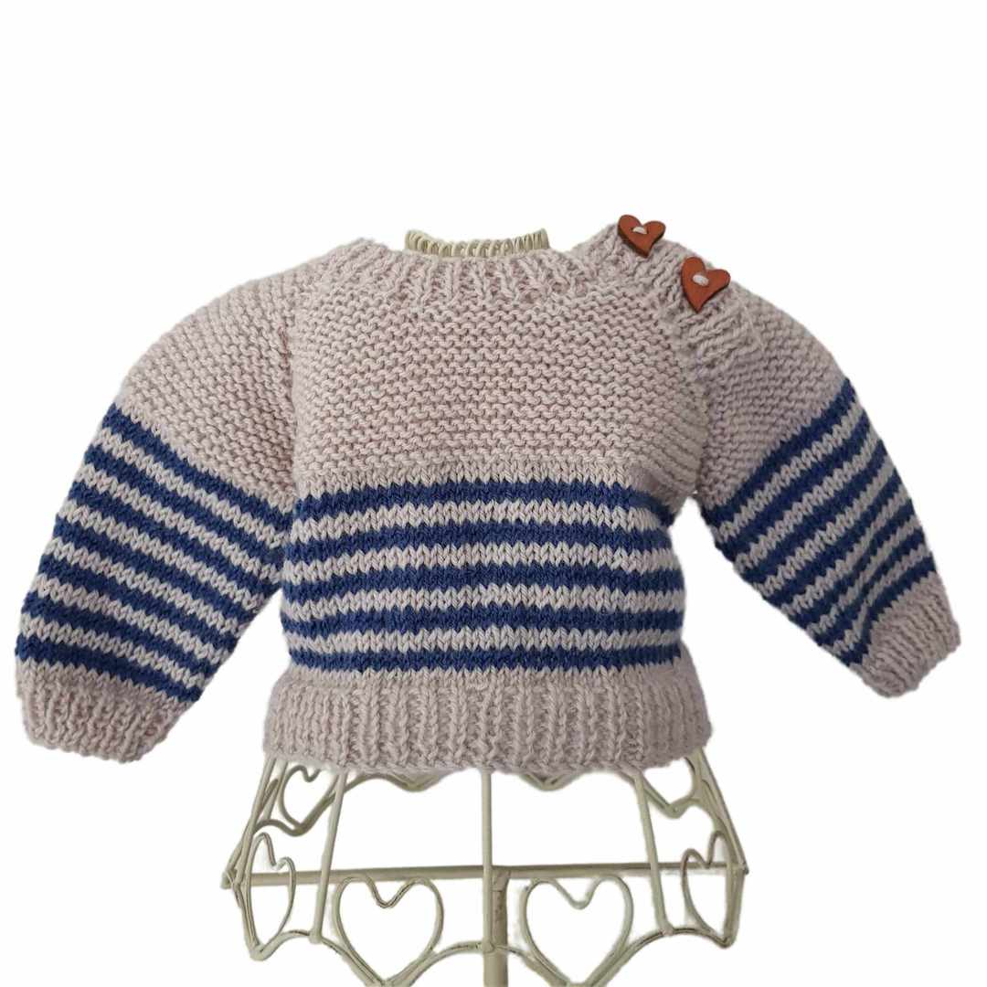 Wool Baby Jersey - Oat/Denim Stripe - 3 months image 0