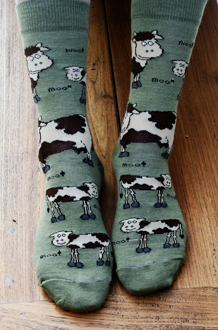 Farm Animal Merino Socks - cows & sheep image 1