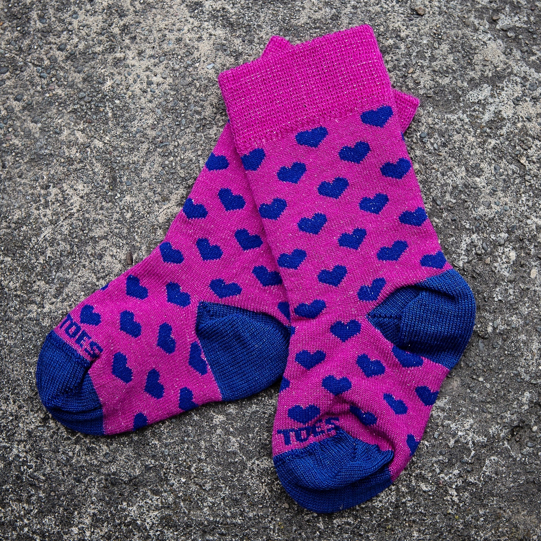 Long Merino Heart Baby Socks - pink blue image 0