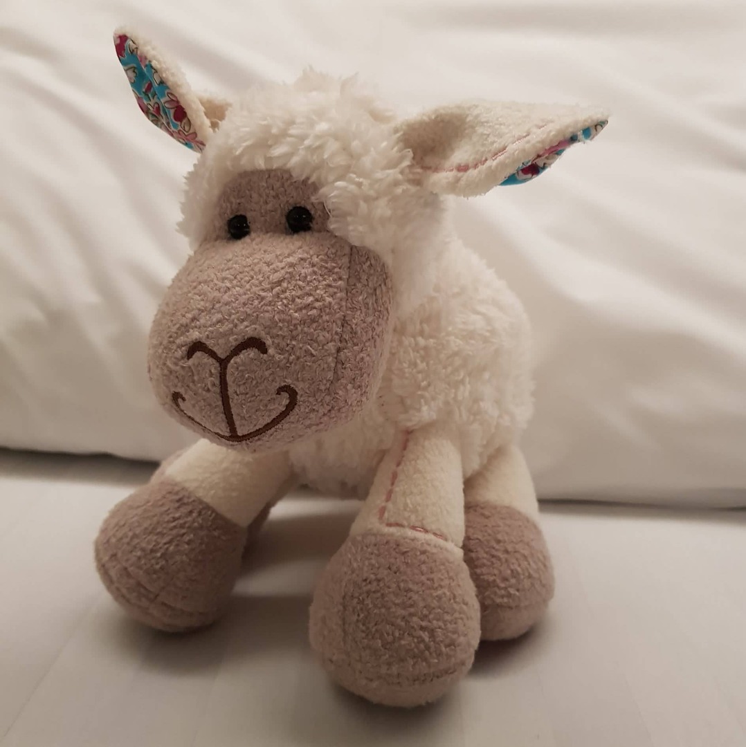 Lamb Teddy with Pink Stitching. image 1
