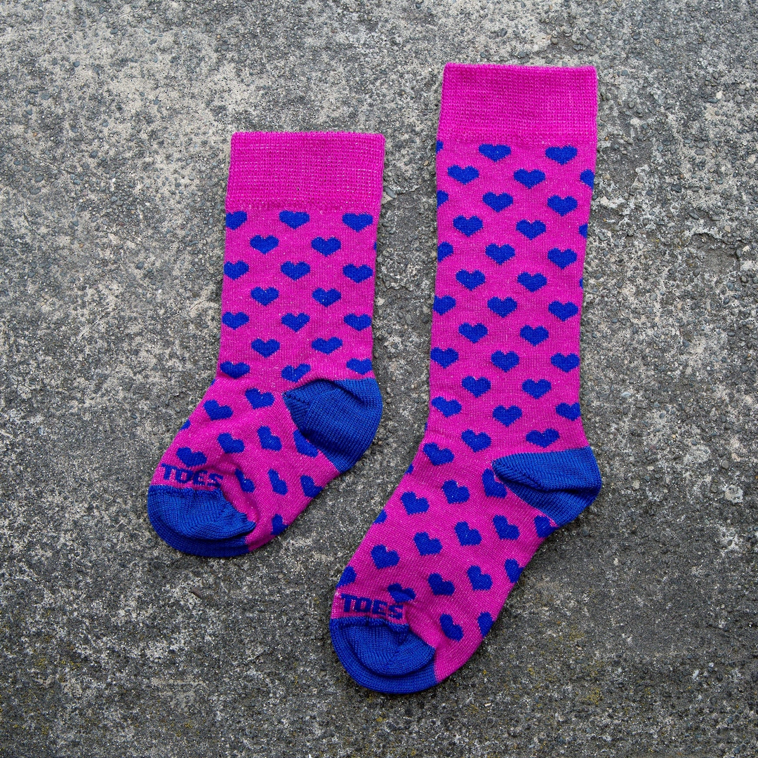 Long Merino Heart Baby Socks - pink blue image 1