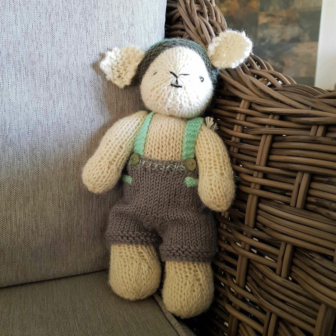 Wool Lamb Teddy - grey dungarees with stripe hat image 0