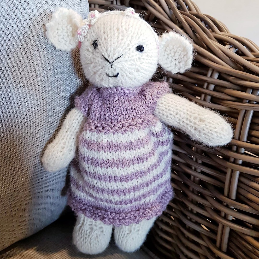 Wool Lamb Teddy - lilac stripe dress with flower headband image 0