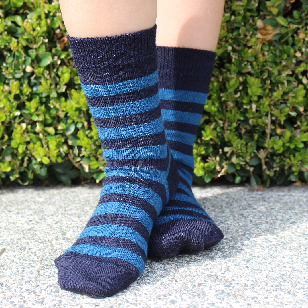 Merino Crew Socks - Navy with blue stripe image 2