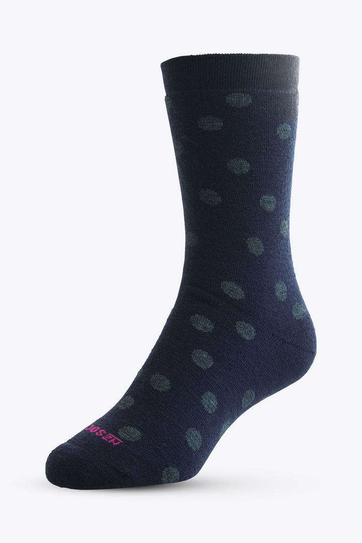 Full Cushion Merino Sock Navy with Green Dots - Womens one size fits all. image 1