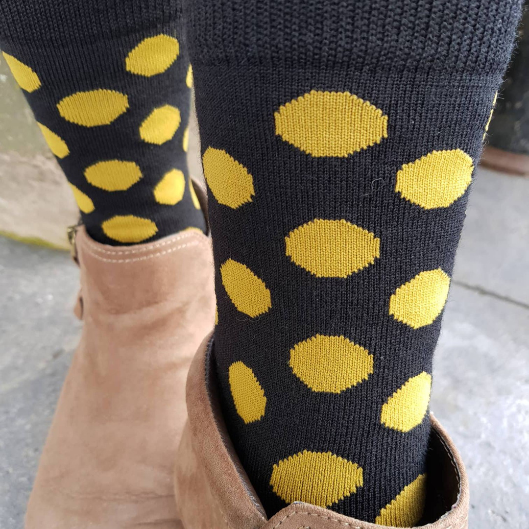 Merino Dot Socks - Black with mustard - Womens one size fits all. image 0