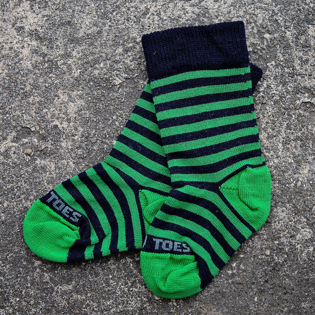 Long Merino Stripe Baby Socks - green navy image 0