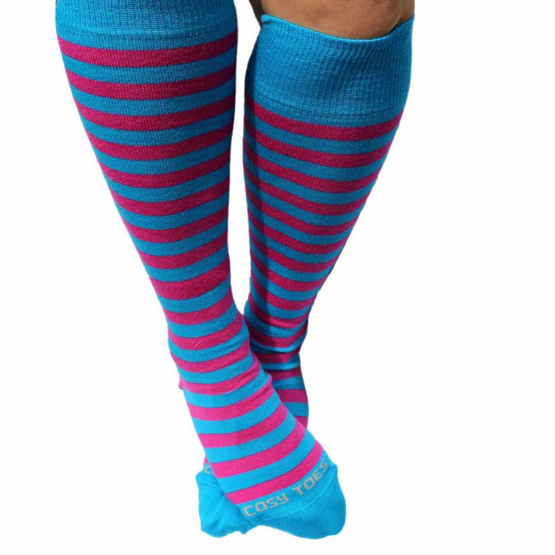 Knee High Merino Socks Hearts, Stripes, Plain - Unisex image 1