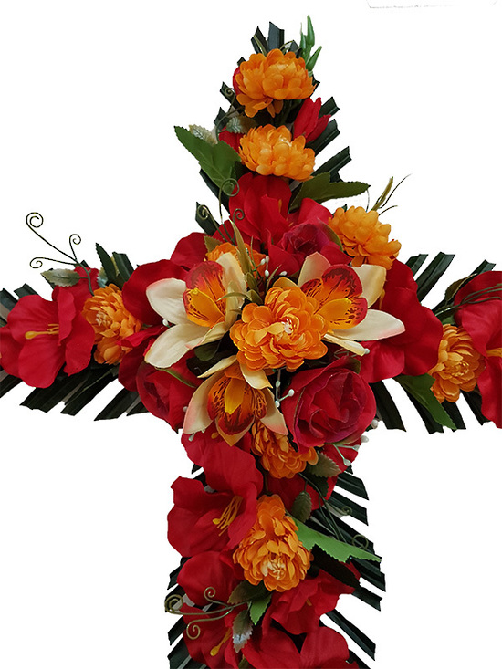 Red Orange Floral Cross Everlasting Silk Flowers