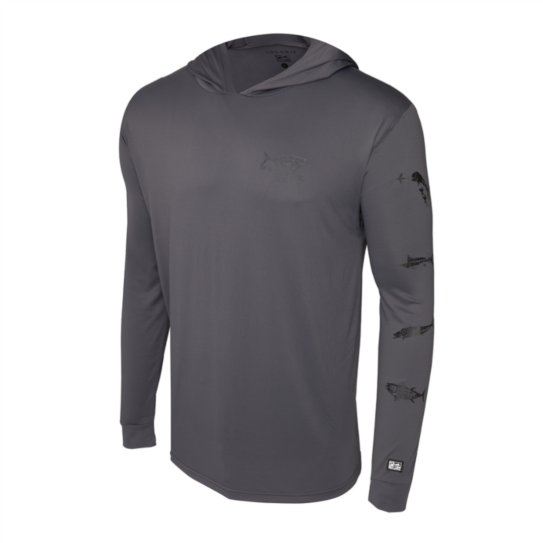 Pelagic AquaTek Hooded Shirt - Gyotaku Graphite image 0