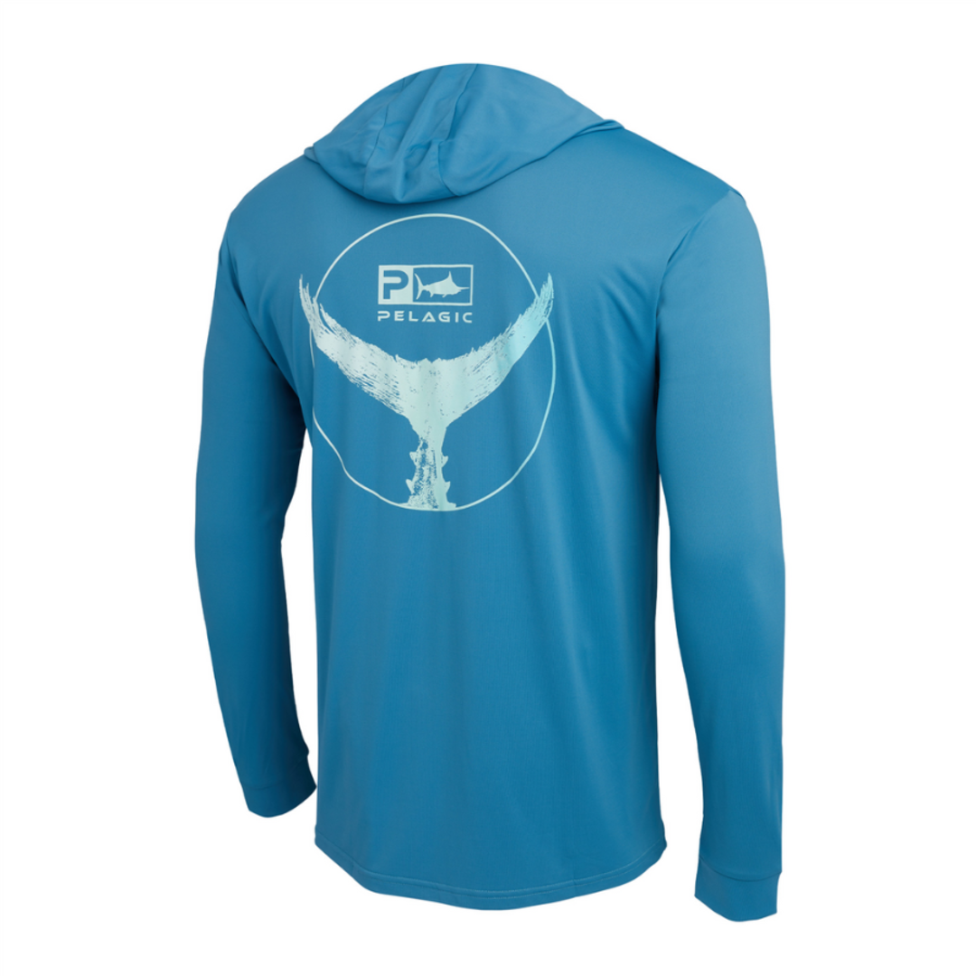 Pelagic AquaTek Hooded Shirt - Tails Up - Ocean image 1