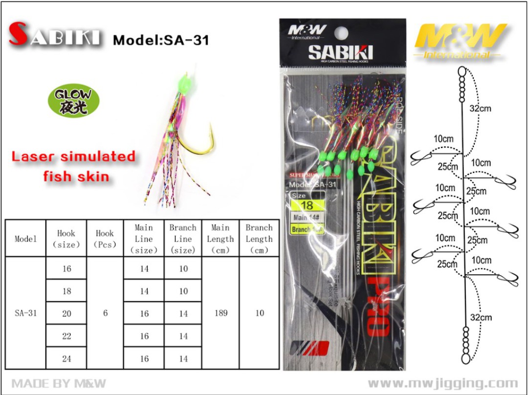 M&W Sabiki Pro 6 hook rig #20 image 0