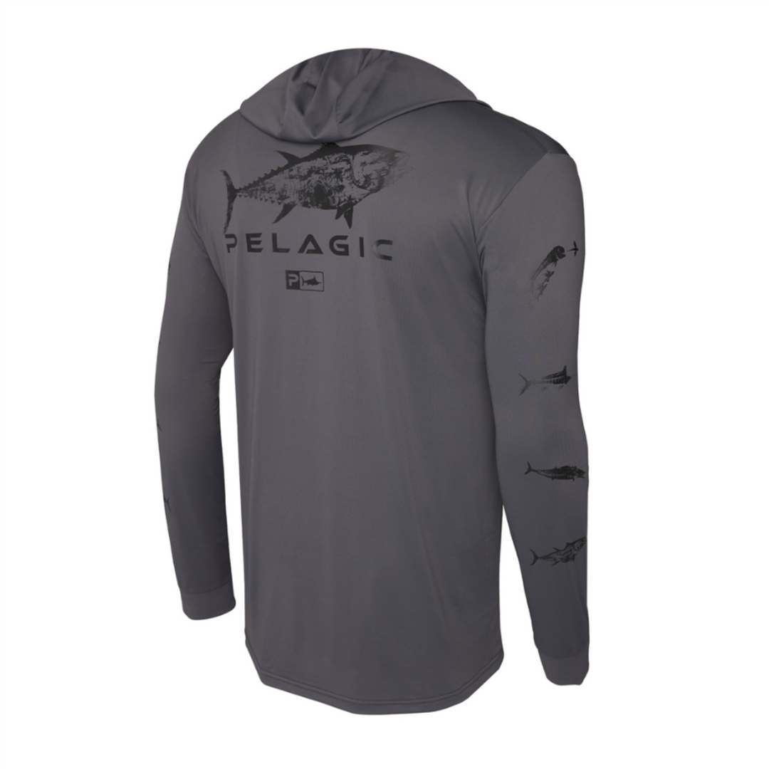 Pelagic AquaTek Hooded Shirt - Gyotaku Graphite image 1