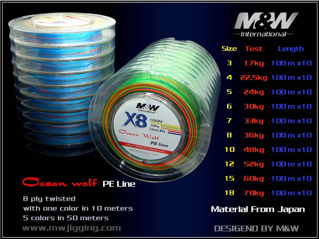 M&W Ocean Wolf X8 PE3 Coloured Braid - 17kg 1000m image 0