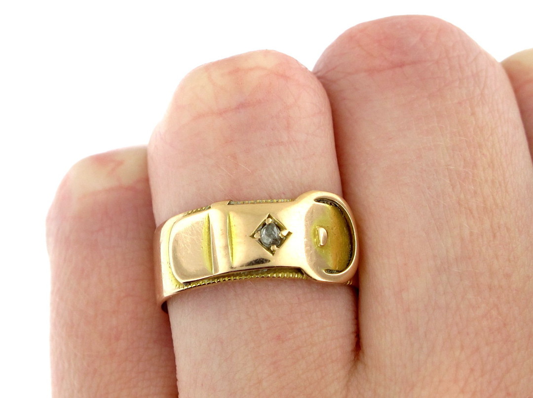 15ct rose gold buckle style diamond set ring image 2