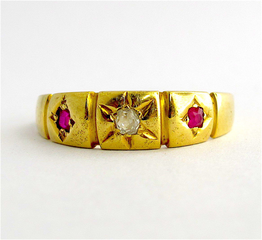 18ct yellow gold natural ruby and diamond set ring image 0