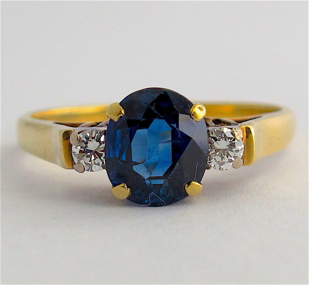 18ct yellow and white gold natural blue sapphire and diamond ring image 0