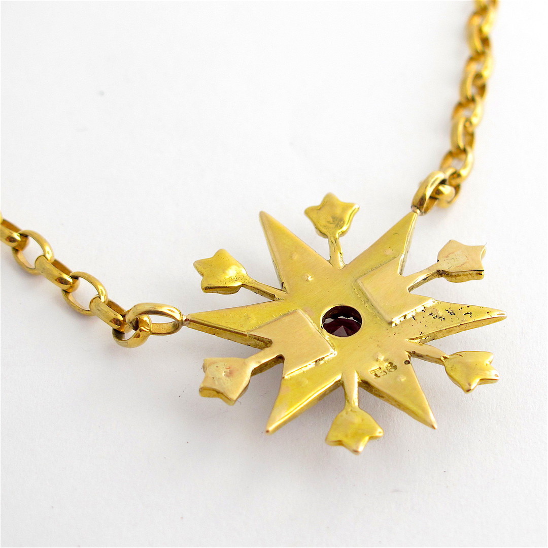 9ct yellow gold antique rhodolite garnet and seed pearl necklace image 1