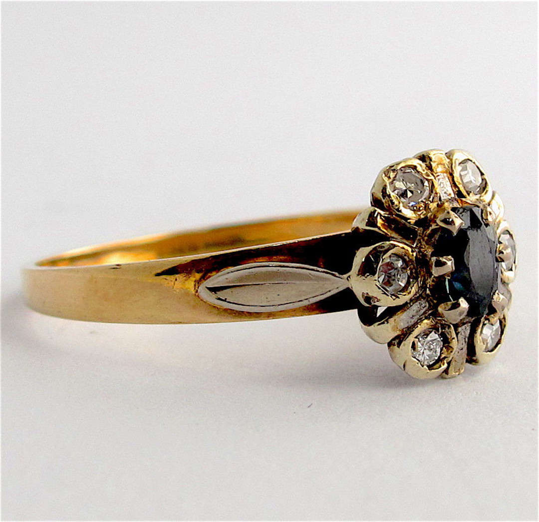 9ct yellow and white gold sapphire and diamond cluster ring image 1