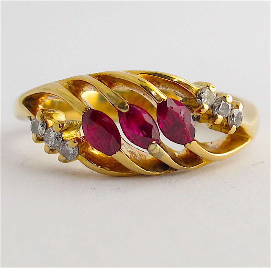 18ct yellow gold natural ruby and diamond dress ring image 0