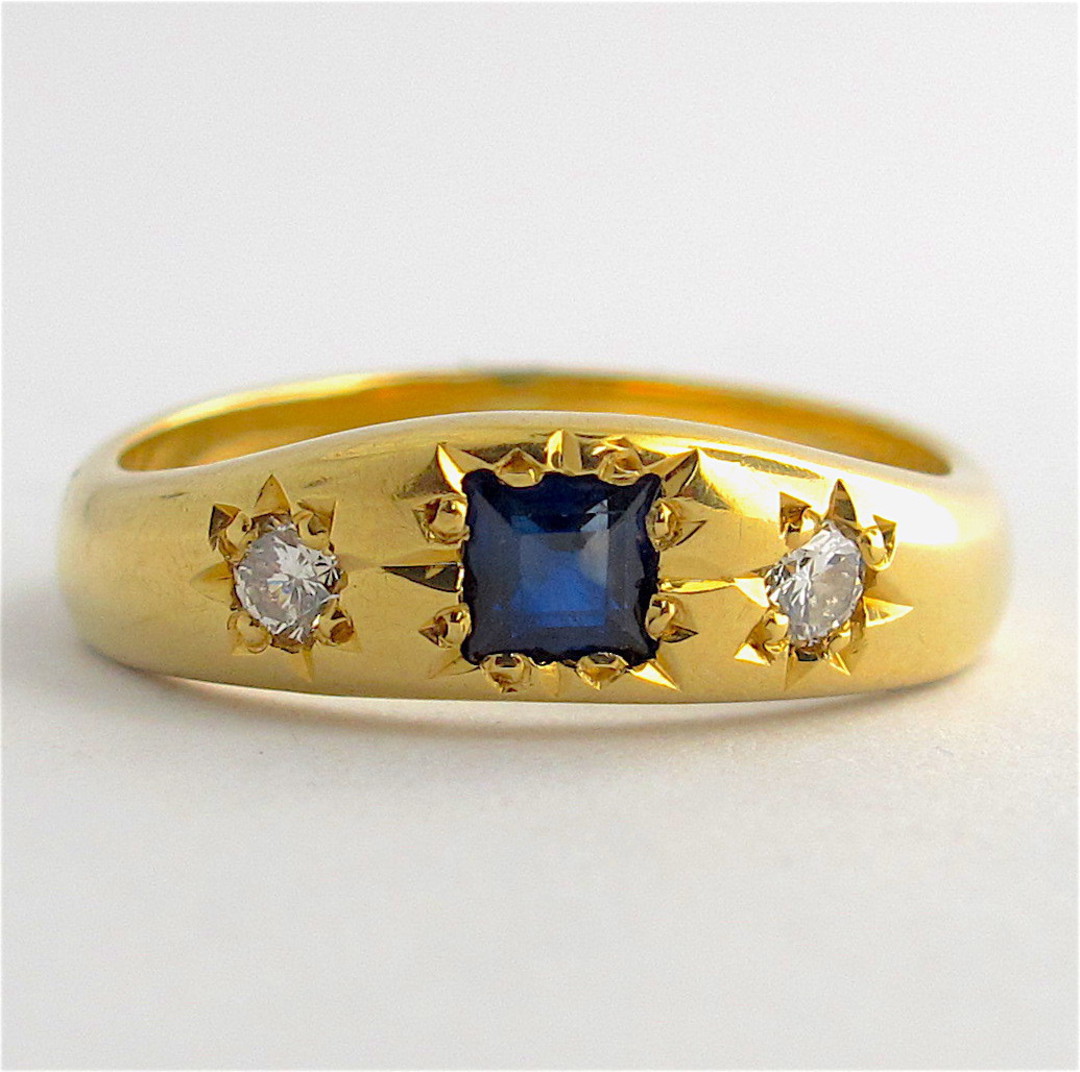 18ct yellow gold sapphire and diamond vintage style ring image 0