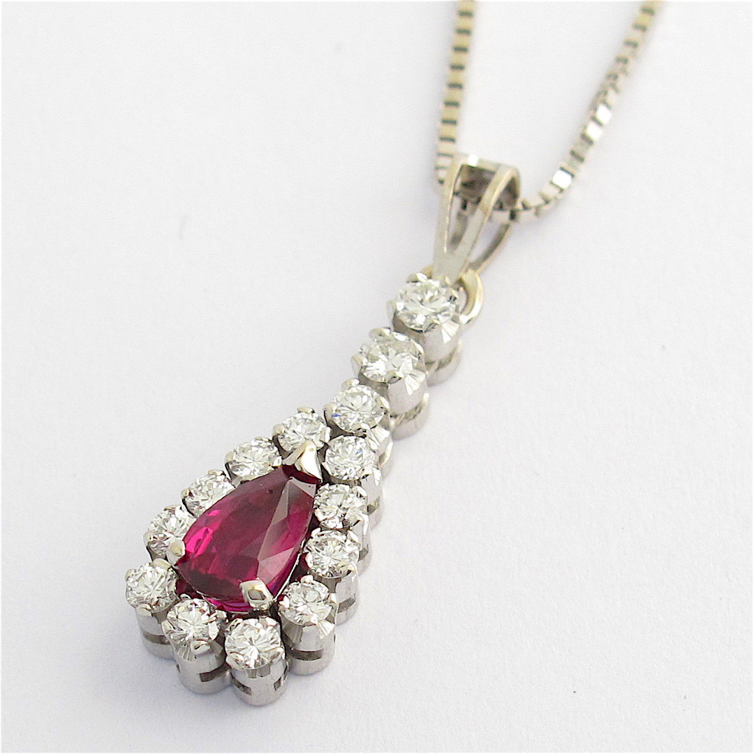 18ct white gold ruby and diamond pendant with chain image 1