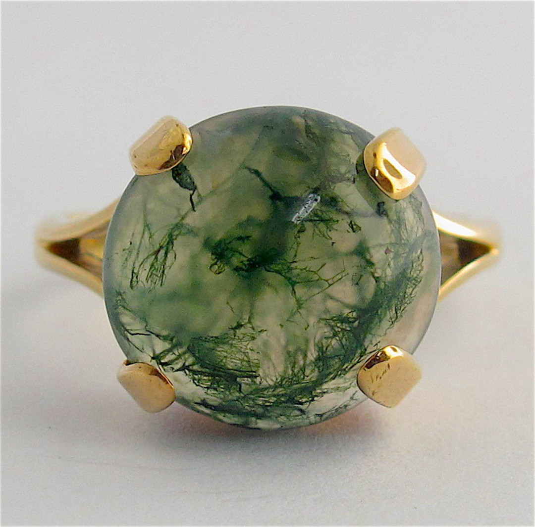9ct yellow gold moss agate ring - COLOURED GEMSTONE RINGS - Westenra