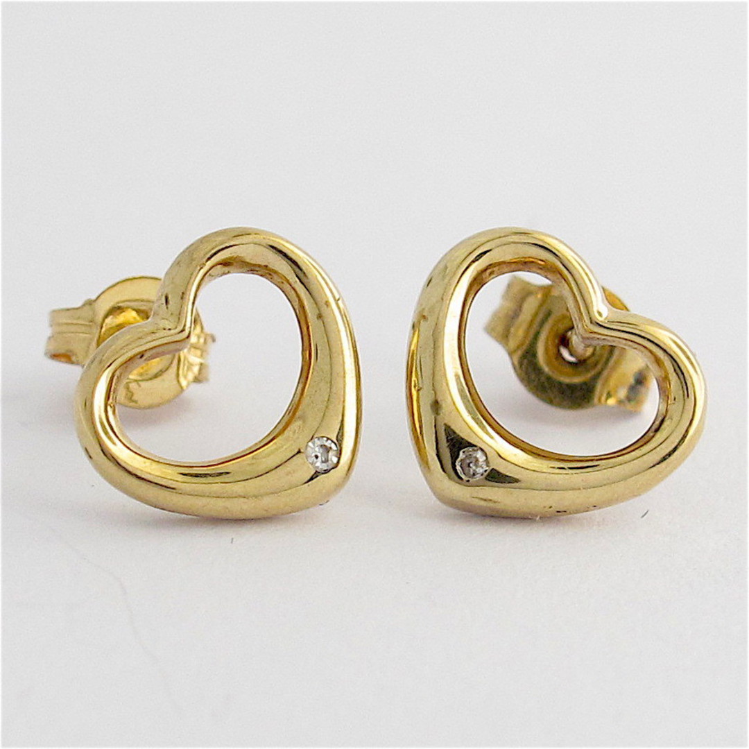 9ct yellow gold heart shape diamond stud earrings image 0