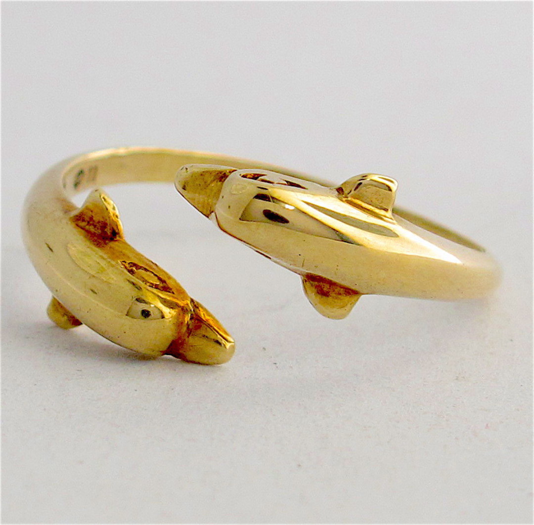 14ct gold twin dolphin ring image 0