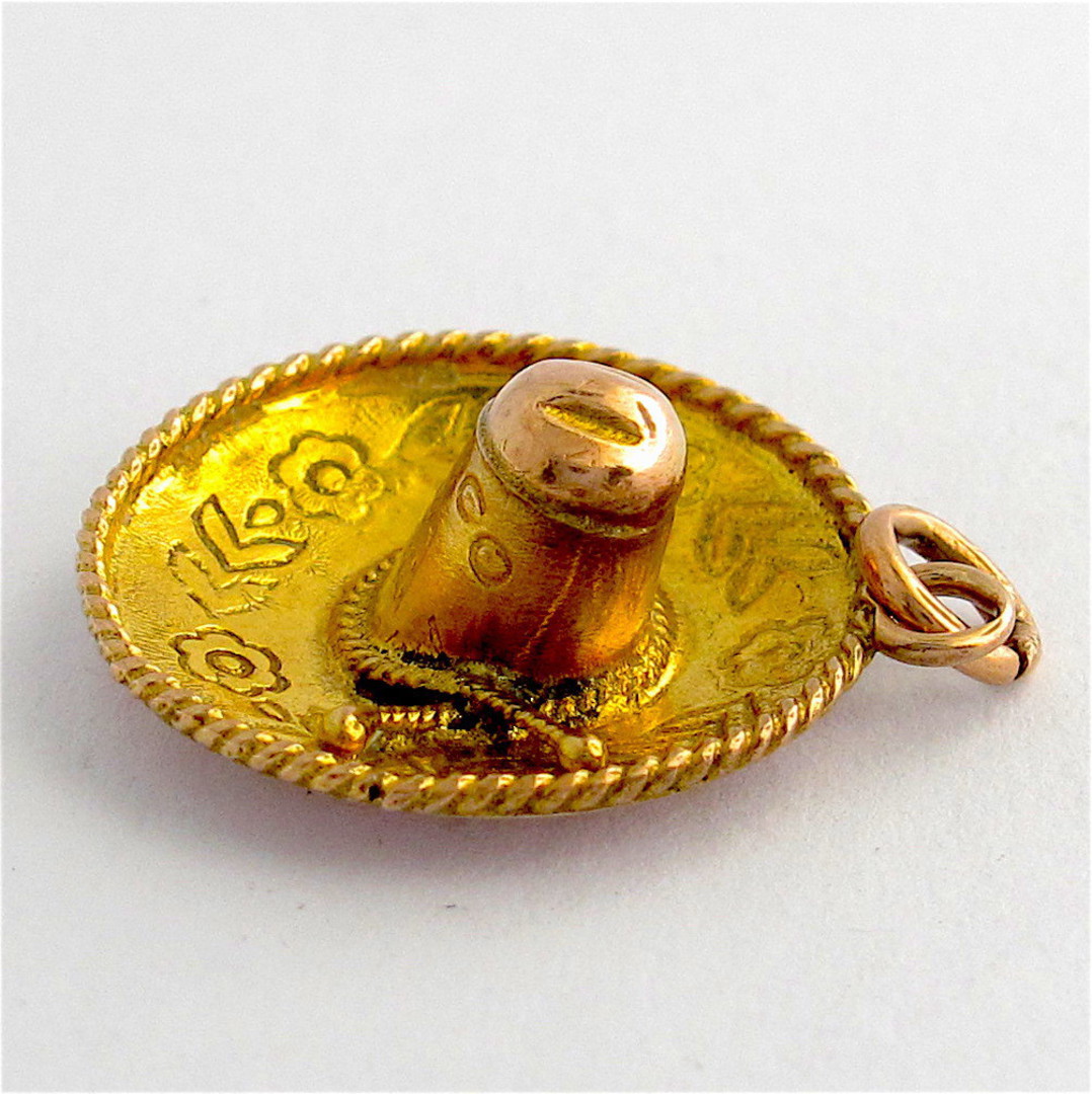 14ct yellow gold Mexican hat charm image 1