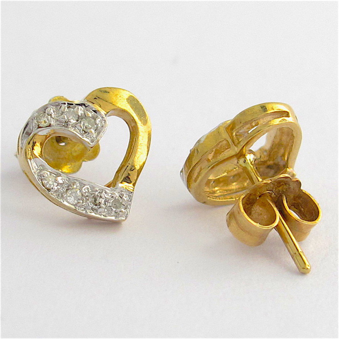 9ct yellow gold and rhodium plated heart shape diamond stud earrings image 1