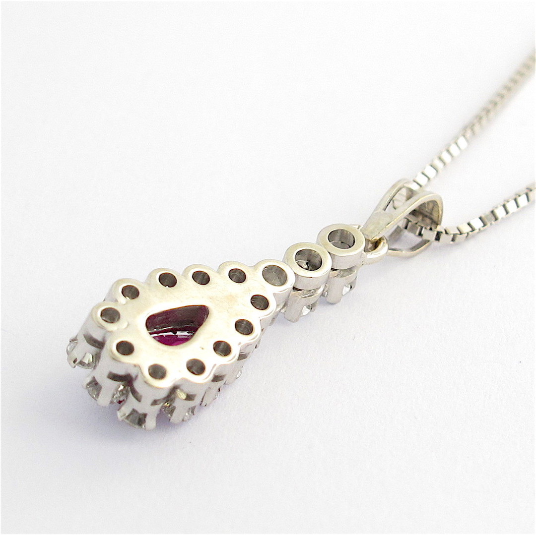 18ct white gold ruby and diamond pendant with chain image 3