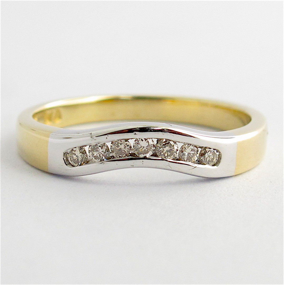 9ct yellow and white gold diamond curved wedding band image 0