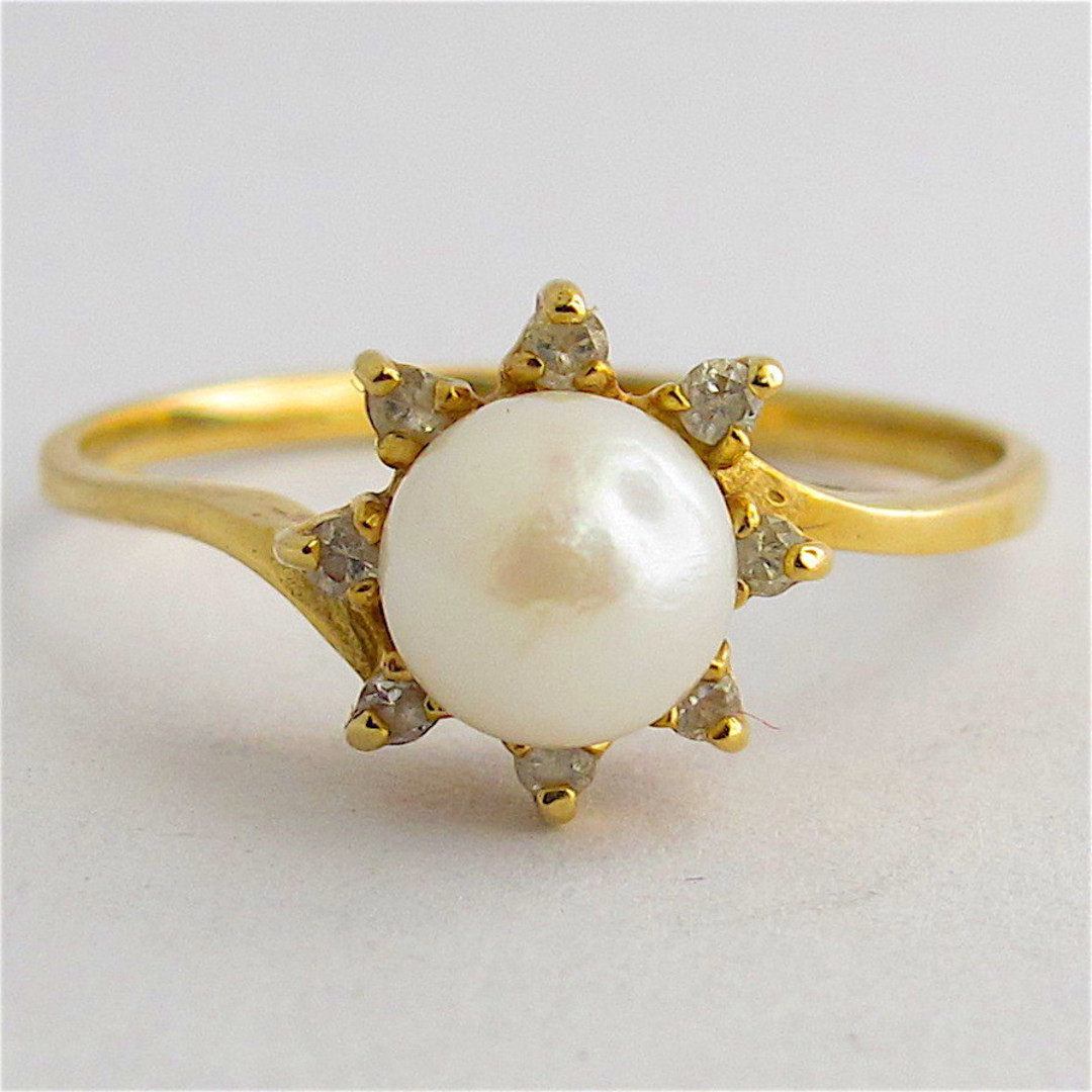 14ct yellow gold cultured pearl and diamond dress ring image 0