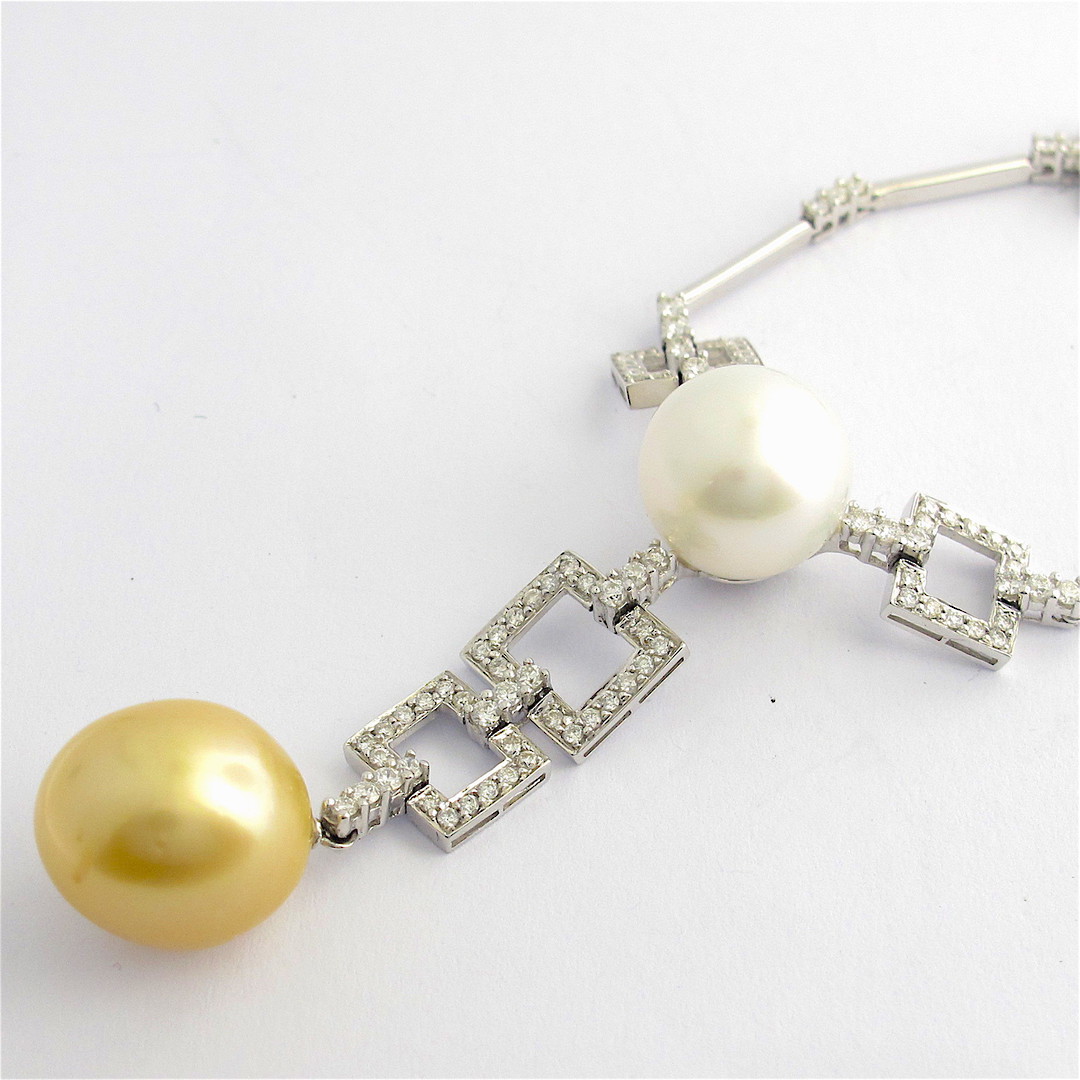 18ct white gold diamond and pearl set necklet image 0