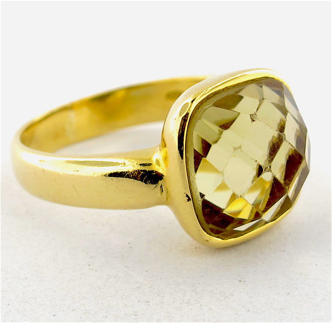 18ct yellow gold checkerboard cut citrine dress ring image 0